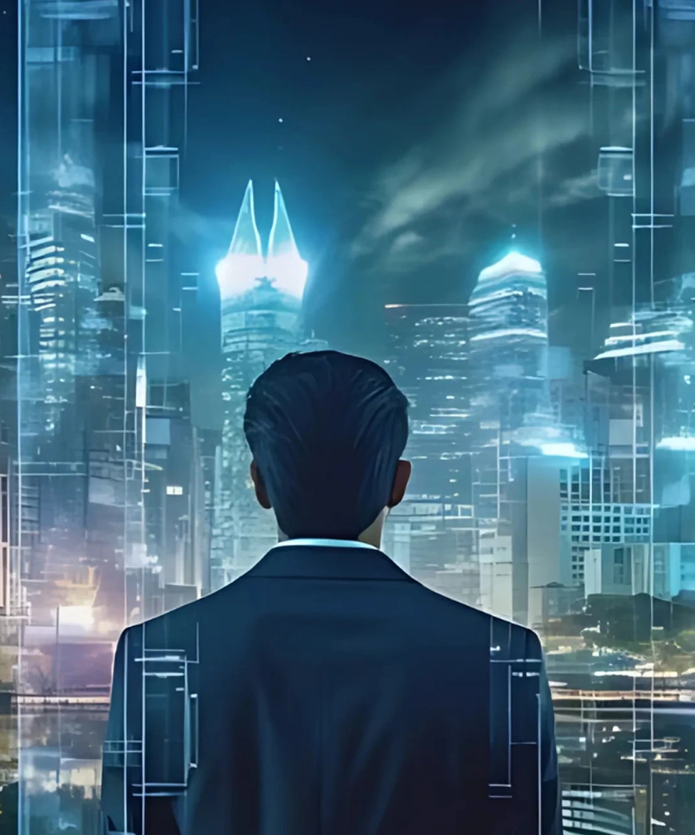 A professional looking toward a connected global city